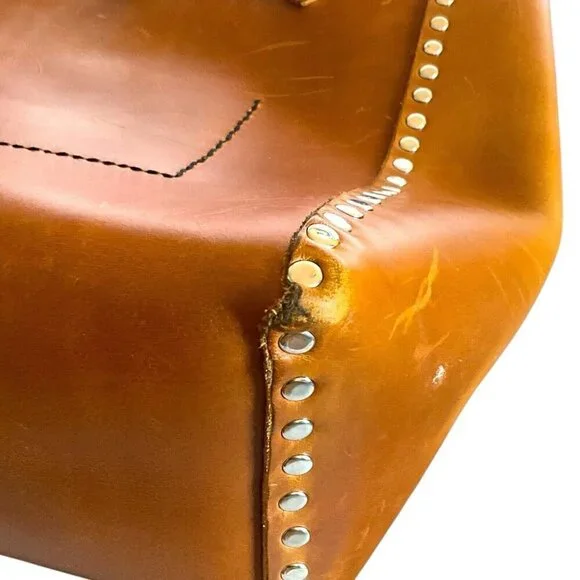 Jaxy Blue Medium Leather Tote Bag Brown Handmade Studded Western Tassel Pocket - Picture 13 of 14